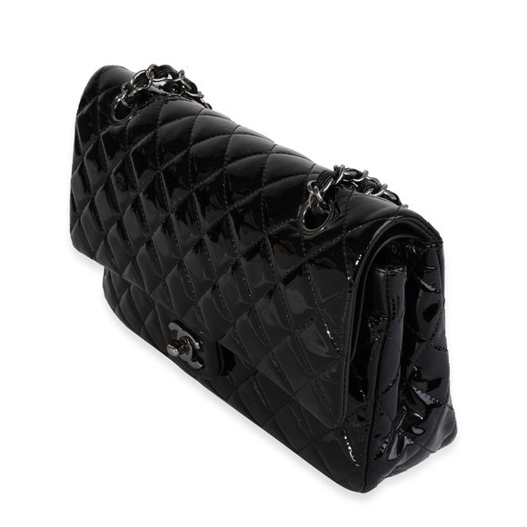 Chanel Black Quilted Patent Leather Medium Classic Double Flap Bag - Picture 2 of 8
